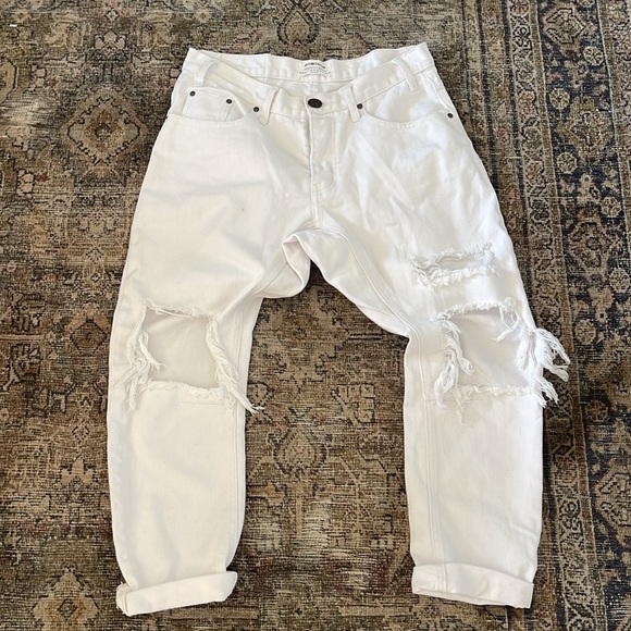 One Teaspoon Saints Long Rise Low Waist Distressed Baggy White Denim Jeans 24 - Picture 4 of 8